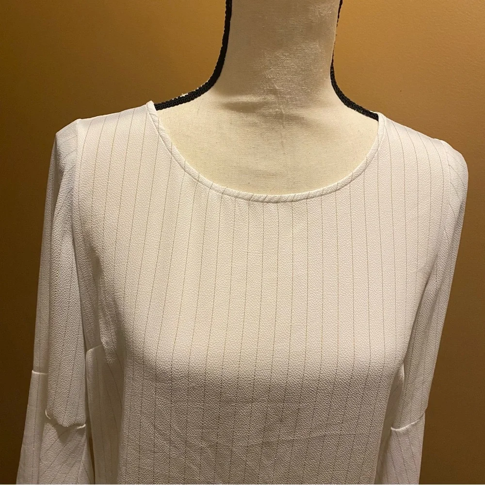 Roz & Ali white gold metallic thread pinstripes button down back large sleeve XS - Picture 12 of 12